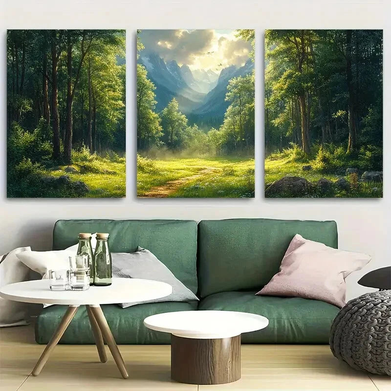 3pcs Vintage Style Landscape Fantasy Forest Metal Print Ready to Hang Art