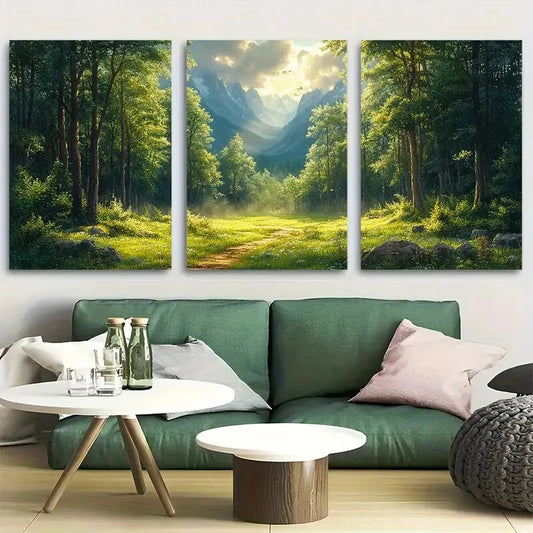 3pcs Vintage Style Landscape Fantasy Forest Metal Print Ready to Hang Art