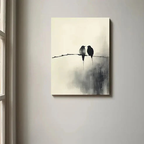 Beautiful Birds Abstract Chinese Ink Painting 60x90cm Metal Print Ready to Hang