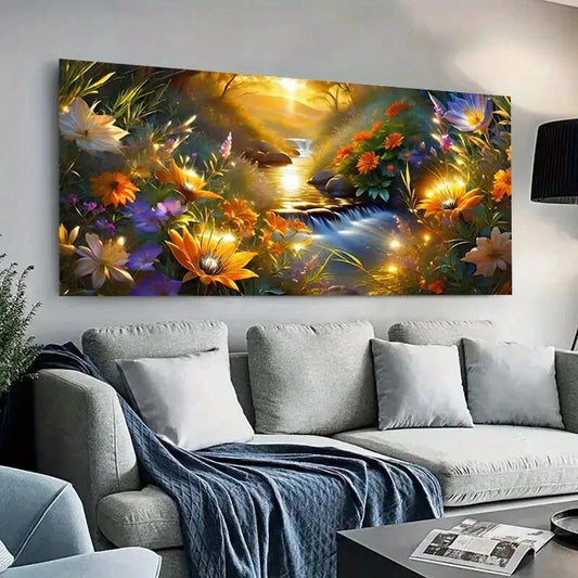 Sunlit Flowers in Forest wall canvas office home room framed 120x60cm - Bella Home Decor