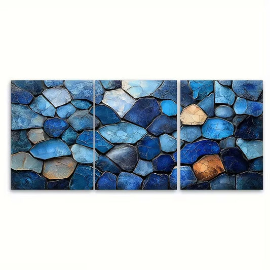 3pcs Abstract Expressionist Mosaic Metal Print Ready to Hang Art