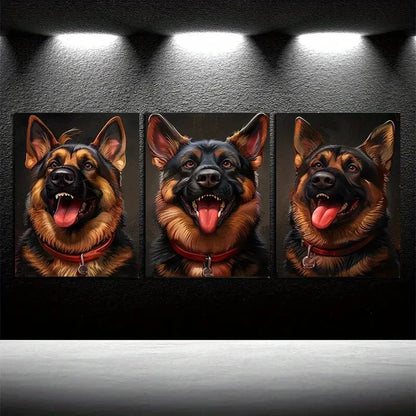 3pcs Charming Dog Smile in Dark Background Metal Print Ready to Hang Art