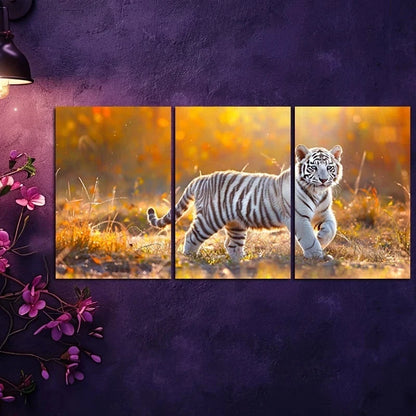 3pcs Charming White Tiger Cub Metal Print Ready to Hang Art