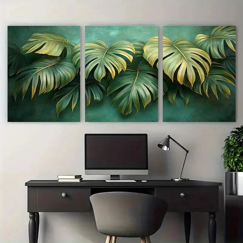 3pcs Vintage Botanical Palm Leaves Design Metal Print Ready to Hang Art