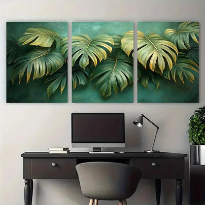 3pcs Vintage Botanical Palm Leaves Design Metal Print Ready to Hang Art