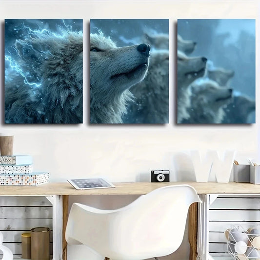 3pcs Eyes Shining in The Electric Blue Metal Print Ready to Hang Art