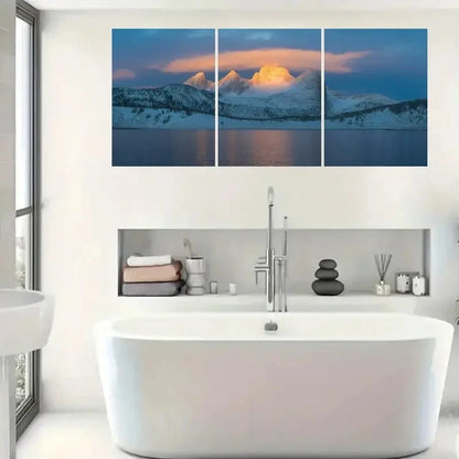 3pcs Landscape Painting with Snow-Capped Peaks Metal Print Ready to Hang Art