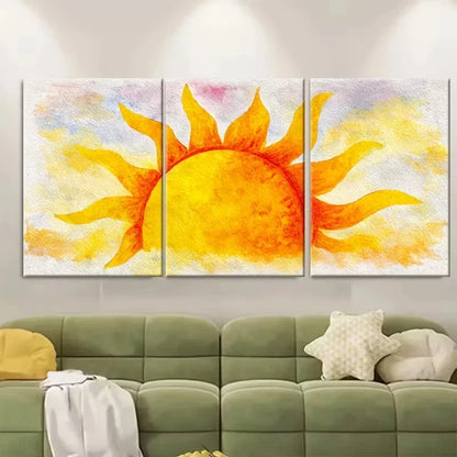 3pcs Watercolor Sun, Bright Sun Wall Art Canvas Framed 50x70cm - High Quality Print 100% Australian Made Wall Canvas Ready to Hang