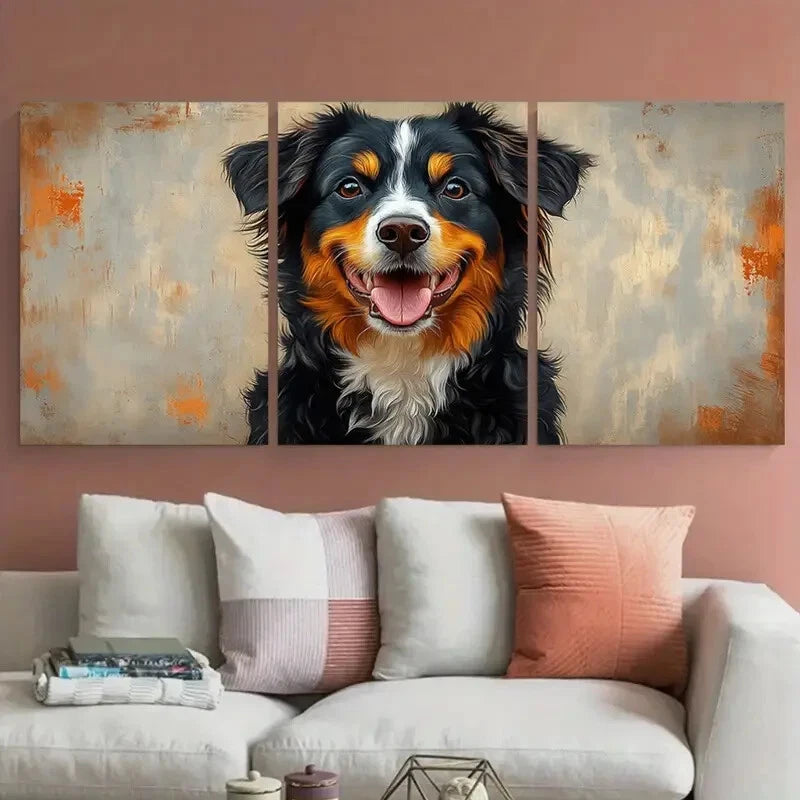 3pcs Australian Shepherd Dog Illustration Metal Print Ready to Hang Art