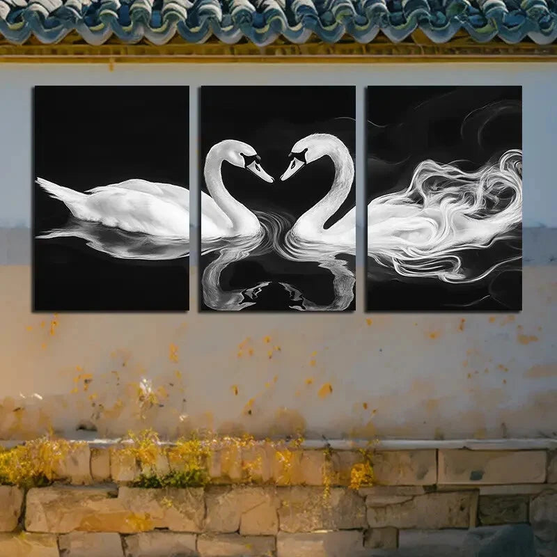 3pcs Romantic Black and White Swan Illustration Metal Print Ready to Hang Art