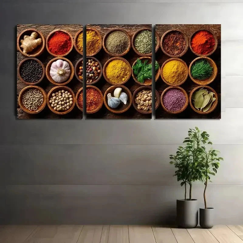 3pcs Spices Kitchen Artwork Wall Painting Metal Print Ready to Hang Art
