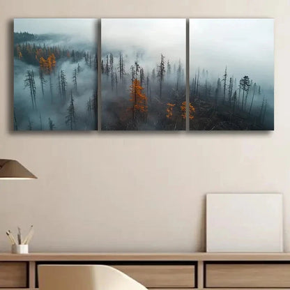 3pcs Foggy Forest Landscape Snow Capped Metal Print Ready to Hang Art