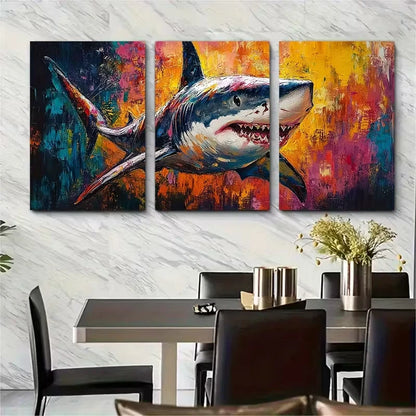 3pcs Colorful Abstract Shark Metal Print Ready to Hang Art