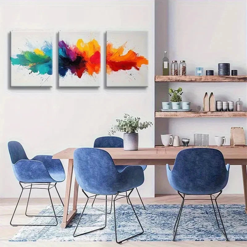3pcs Abstract Color Splash Vibrant Painting Metal Print Ready to Hang Art