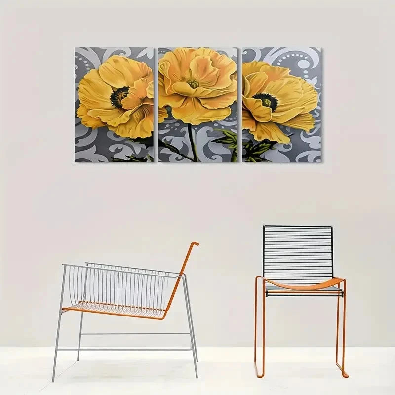 3pcs Golden Poppy Green Leaves Botanical Wall Art Set Canvas Framed 40x60cm - High Quality Print 100% Australian Made Wall Canvas Ready to Hang