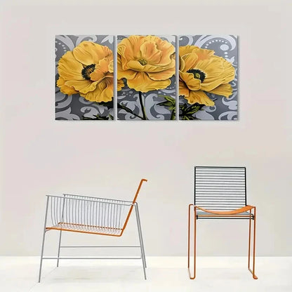 3pcs Golden Poppy Green Leaves Botanical Wall Art Set Canvas Framed 40x60cm - High Quality Print 100% Australian Made Wall Canvas Ready to Hang