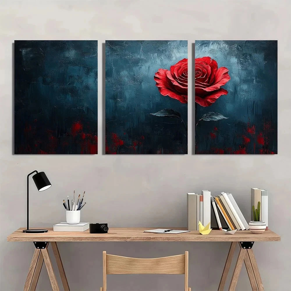 3pcs Red Rose Dark Romance Painting Metal Print Ready to Hang Art