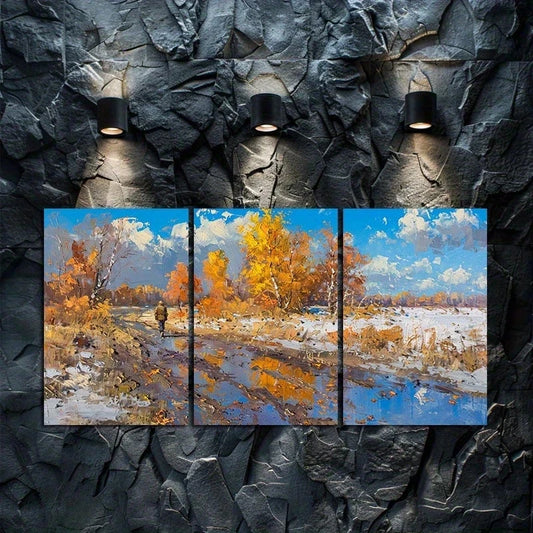3pcs Strolling Road Landscape Metal Print Ready to Hang Art