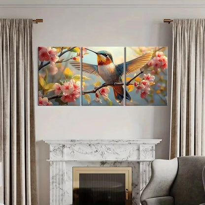3pcs Hummingbird Blossoms Springtime Animal Metal Print Ready to Hang Art