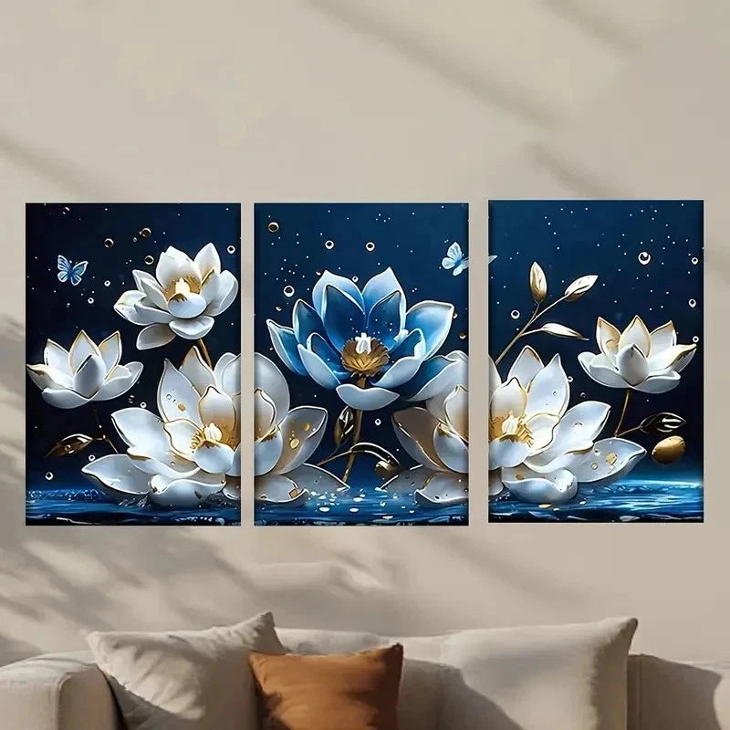 3pcs White Flowers Floating in The Water Wall Art Set Canvas Framed 40x60cm - High Quality Print 100% Australian Made Wall Canvas Ready to Hang