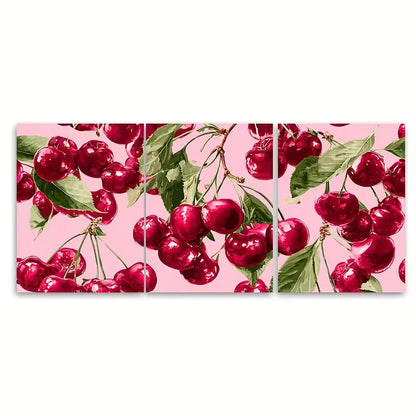 3pcs , Disco Ball Cherry Print, Metal Print Ready to Hang Art