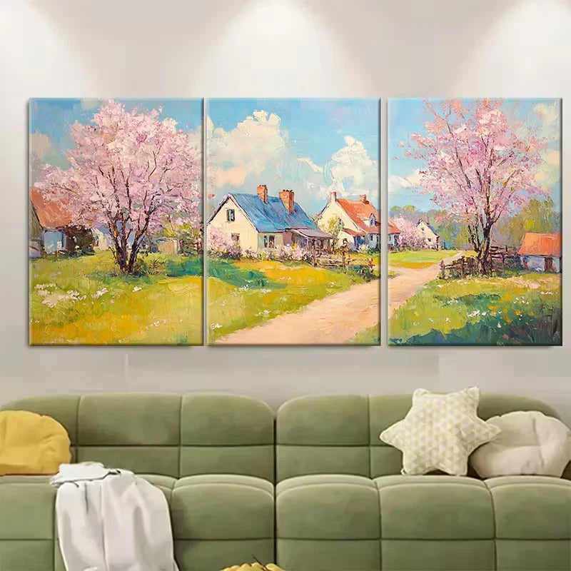 3pcs Spring Landscape Blooming Trees Metal Print Ready to Hang Art