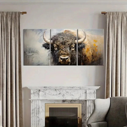 3pcs Abstract Buffalo Art Wildlife Painting Metal Print Ready to Hang Art