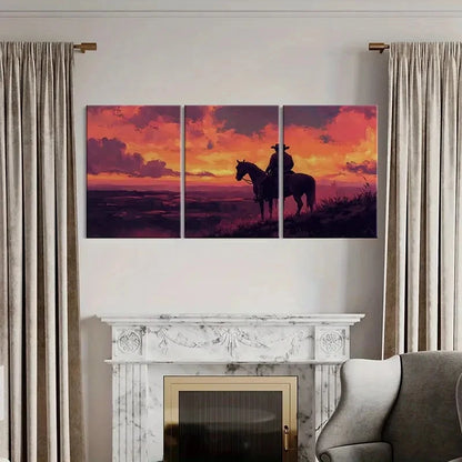 3pcs Western Cowboy Sunset Landscape Art Metal Print Ready to Hang Art