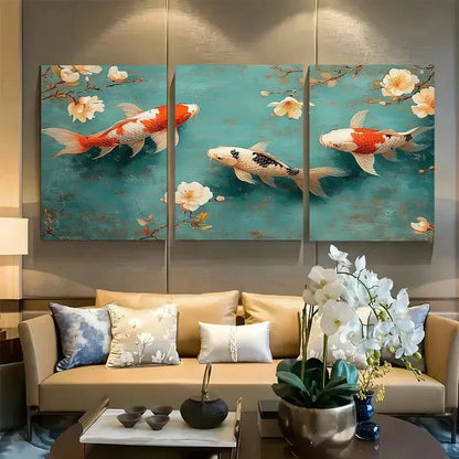 3pcs Vibrant Delicate Koi Fish Metal Print Ready to Hang Art