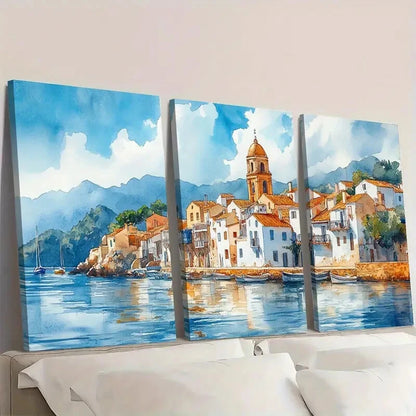 3pcs Spanish Catalonia Home Countryside Wall Art Set Canvas Framed 50x70cm - High Quality Print 100% Australian Made Wall Canvas Ready to Hang