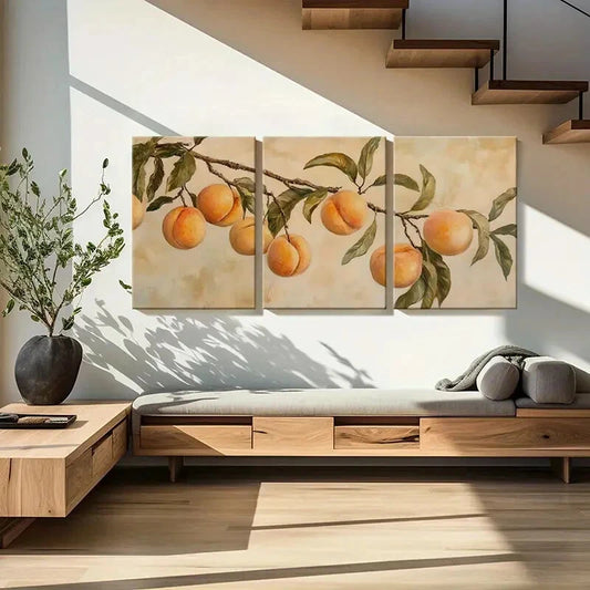 3pcs Artistic Peach Branch Painting Botanical Art Metal Print Ready to Hang Art