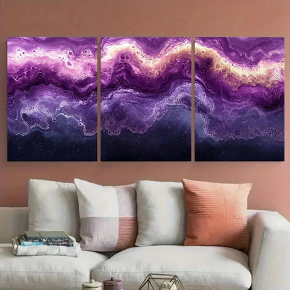 3pcs Vibrant Violet Marble Abstract Illustration Metal Print Ready to Hang Art