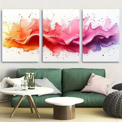 3pcs Modern Pink Abstract with Splatter Design Metal Print Ready to Hang Art
