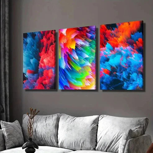3pcs Colorful Smoke Explosion Decoration Wall Art Set Canvas Unframed - High Quality Print 100% Australian Made Wall Canvas