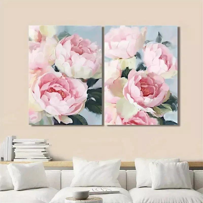 2pcs Decorative Painting, Pink Flowers, Soft Tones Canvas Framed 50x75cm - High Quality Print 100% Australian Made Wall Canvas Ready to Hang