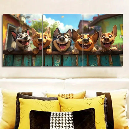 3pcs Happy Dogs Painting Metal Print Ready to Hang Art