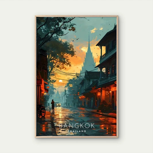 Bangkok Thailand City Street Scene Travel Poster Print Wall Art