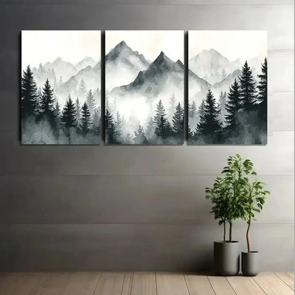 3pcs Watercolor Misty Mountain Landscape Metal Print Ready to Hang Art