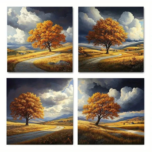 4pcsAutumn Leaves Tree ValleyWall Art Canvas Framed