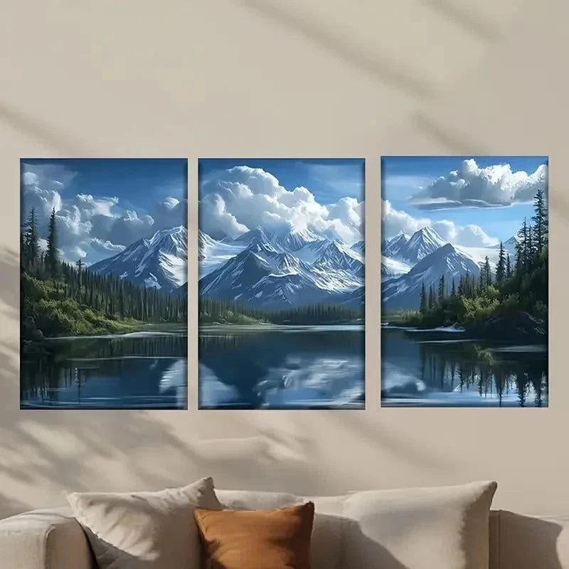 3pcs Scene of a Mountain Lake Decor Wall Art Set Canvas Framed 40x60cm - High Quality Print 100% Australian Made Wall Canvas Ready to Hang