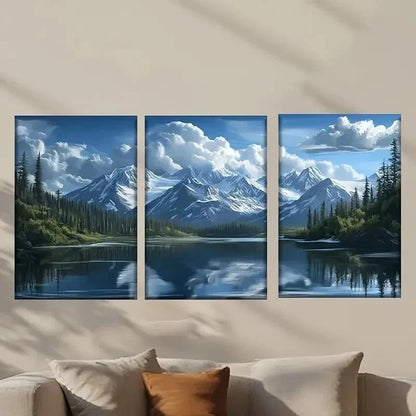 3pcs Scene of a Mountain Lake Decor Wall Art Set Canvas Framed 40x60cm - High Quality Print 100% Australian Made Wall Canvas Ready to Hang