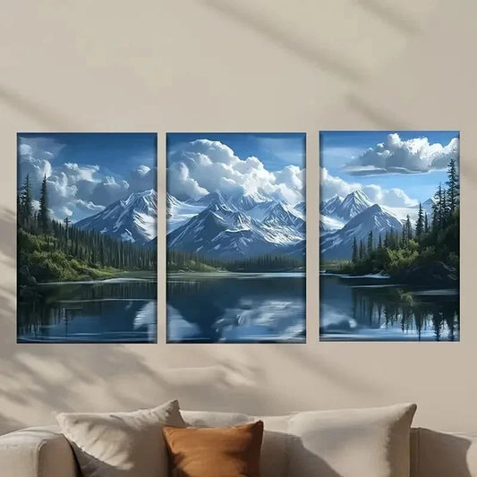 3pcs Scene of a Mountain Lake Decor Wall Art Set Canvas Framed 40x60cm - High Quality Print 100% Australian Made Wall Canvas Ready to Hang