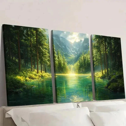 3pcs Green Forest NL Wall Art Set Canvas Unframed - High Quality Print 100% Australian Made Wall Canvas