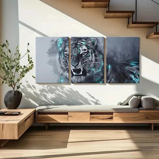 3pcs Tiger Ink Style Art Painting Wall Art Set Canvas Framed 40x60cm - High Quality Print 100% Australian Made Wall Canvas Ready to Hang