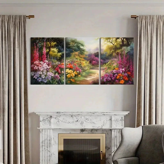 3pcs Colorful Flower Garden Watercolor Metal Print Ready to Hang Art