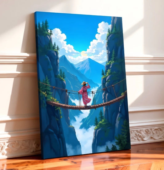 Anime Mountain Valley Canyon Bridge 40x60cm Metal Print Ready to Hang