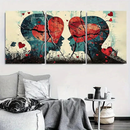3pcs Abstract Emotional Broken Heart Faces Metal Print Ready to Hang Art