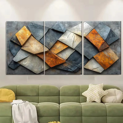 3pcs Geometric Marble Mosaic Metal Print Ready to Hang Art