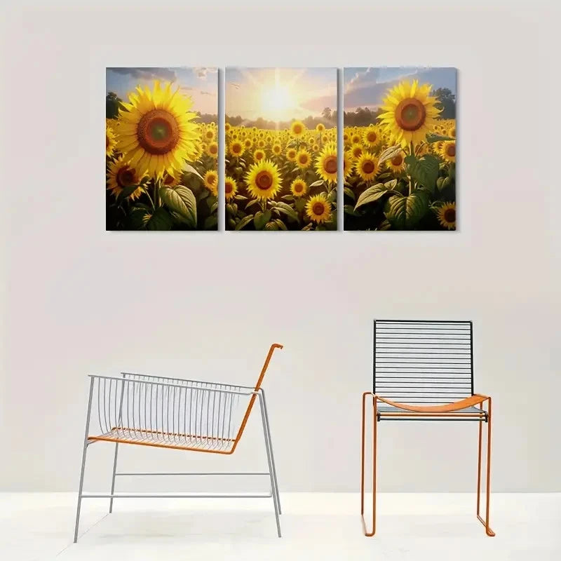 3pcs Sunflower Field Nature Landscape Metal Print Ready to Hang Art