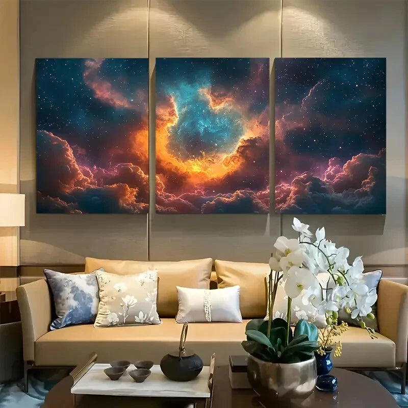 3pcs Nebula with Stars And Galaxies Metal Print Ready to Hang Art